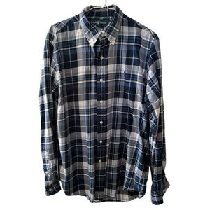 Vintage Ralph Lauren Men's Blue Plaid Shirt Size Medium Long Sleeve Pony